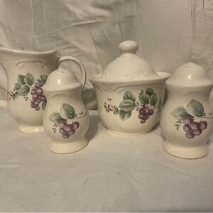 Pfaltzgraff Vintage Grapevine (Introduced 1989) Sugar Bowl, Creamer & S&P Set